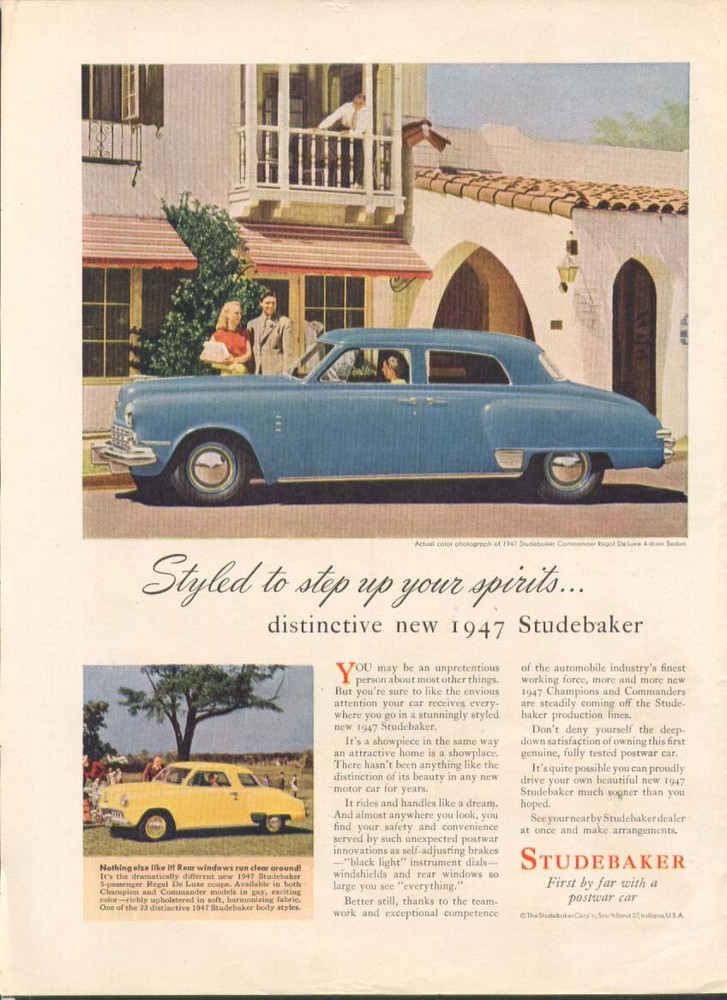 Styled to step up your spirits Studebaker ad 1947
