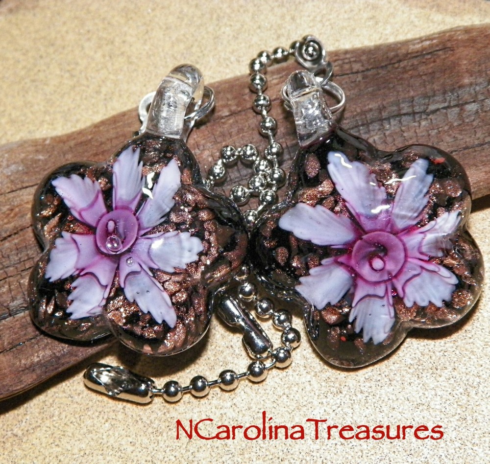 PURPLE FLORAL STAR BLACK GLITTER GLASS CEILING FAN LIGHT SWITCH PULL PULLS LG PR