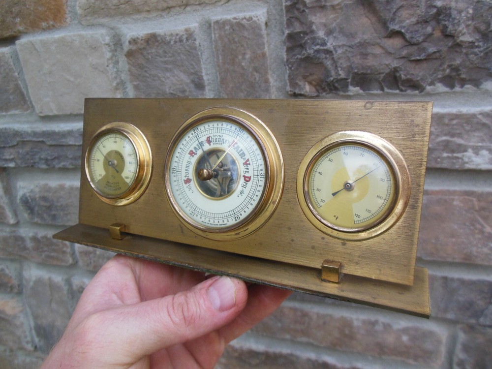Vintage Lufft Made Western Germany Barometer Hygrometer Temperature Solid Brass