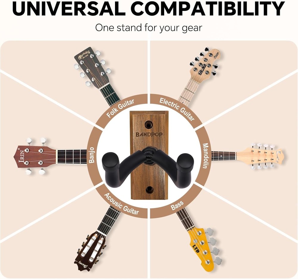 Bandpop Guitar Wall Mount 2 Pack - Black Walnut 2 Pack, 2 pack