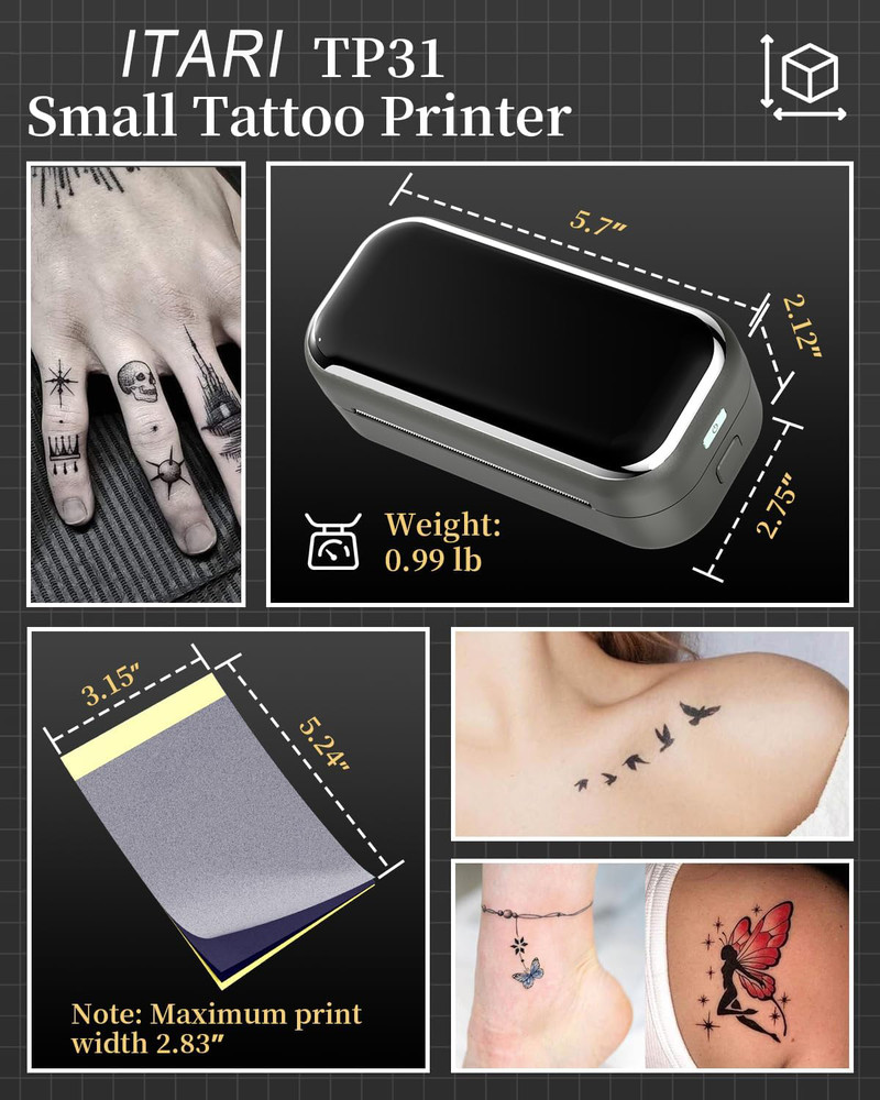 Phomemo TP31 Tattoo Stencil Printer Mini Tattoo Printer w/ 30pcs Transfer Paper