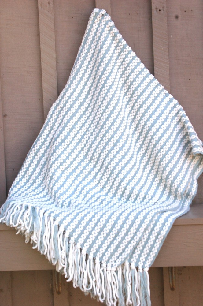 Handmade Afghan Lap Throw Blanket Blue & White 60" x 52"