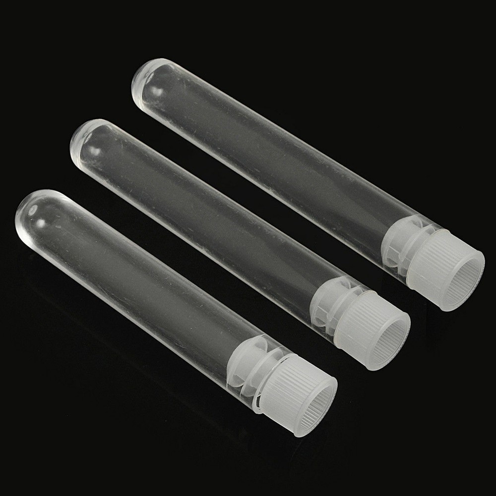 10PCS Clear Plastic Test Tubes Lab Teaching With White Stoppers Small Size