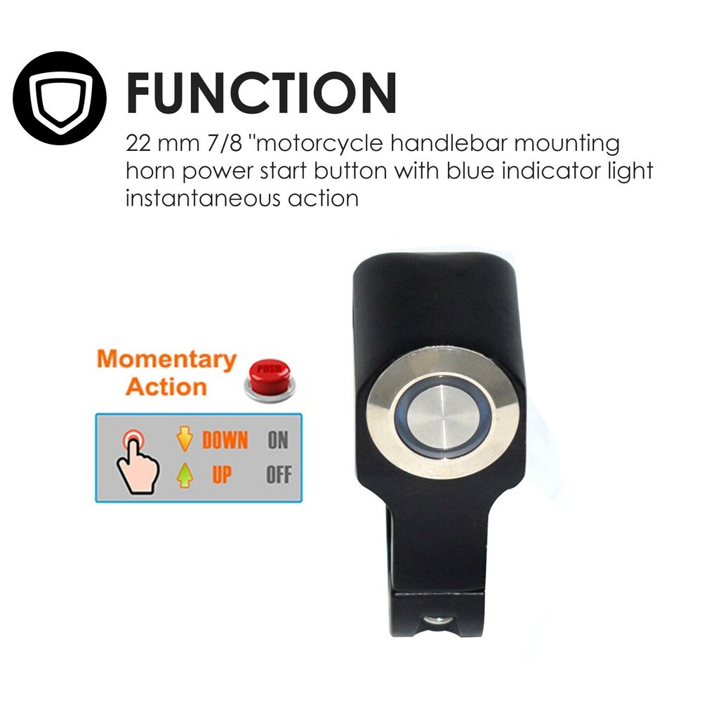 Blue 7/8" Motorcycle Handlebar Mount Horn Start Switch W/ Light Momentary Action