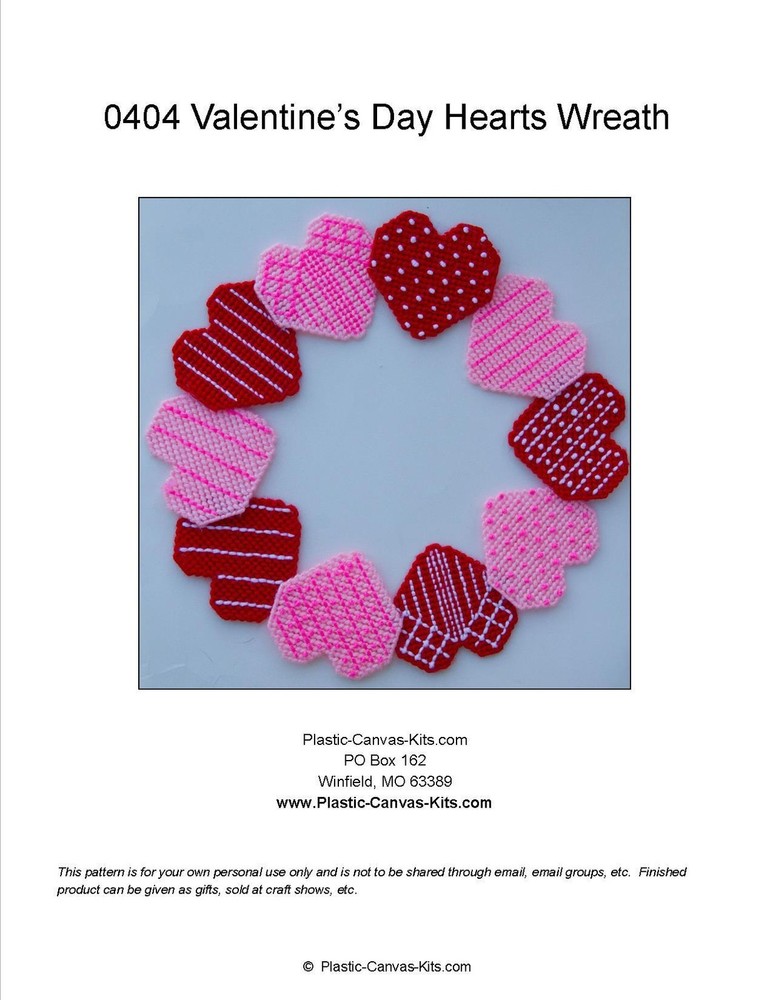 Valentine's Day Hearts Wreath- Plastic Canvas Pattern or Kit