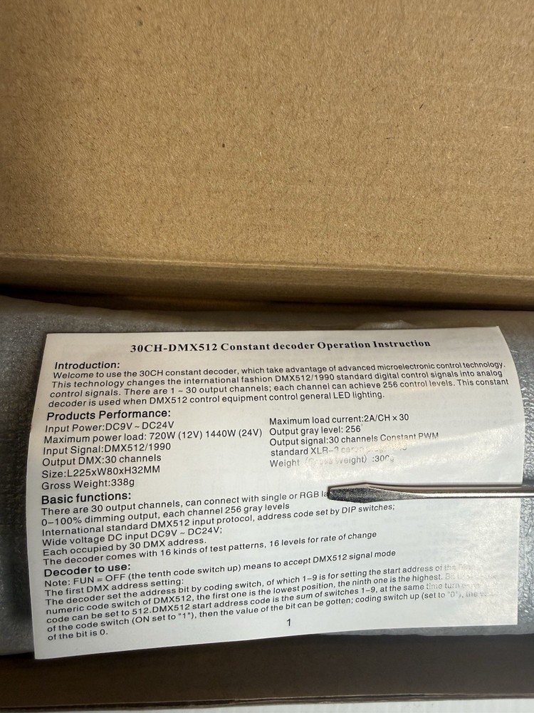 CHINLY RGB 30 channel DMX 512 Decoder dimmer DC9V-24V LED strip controller