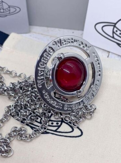 Silver Red Orb Pendant Necklace With packaging box