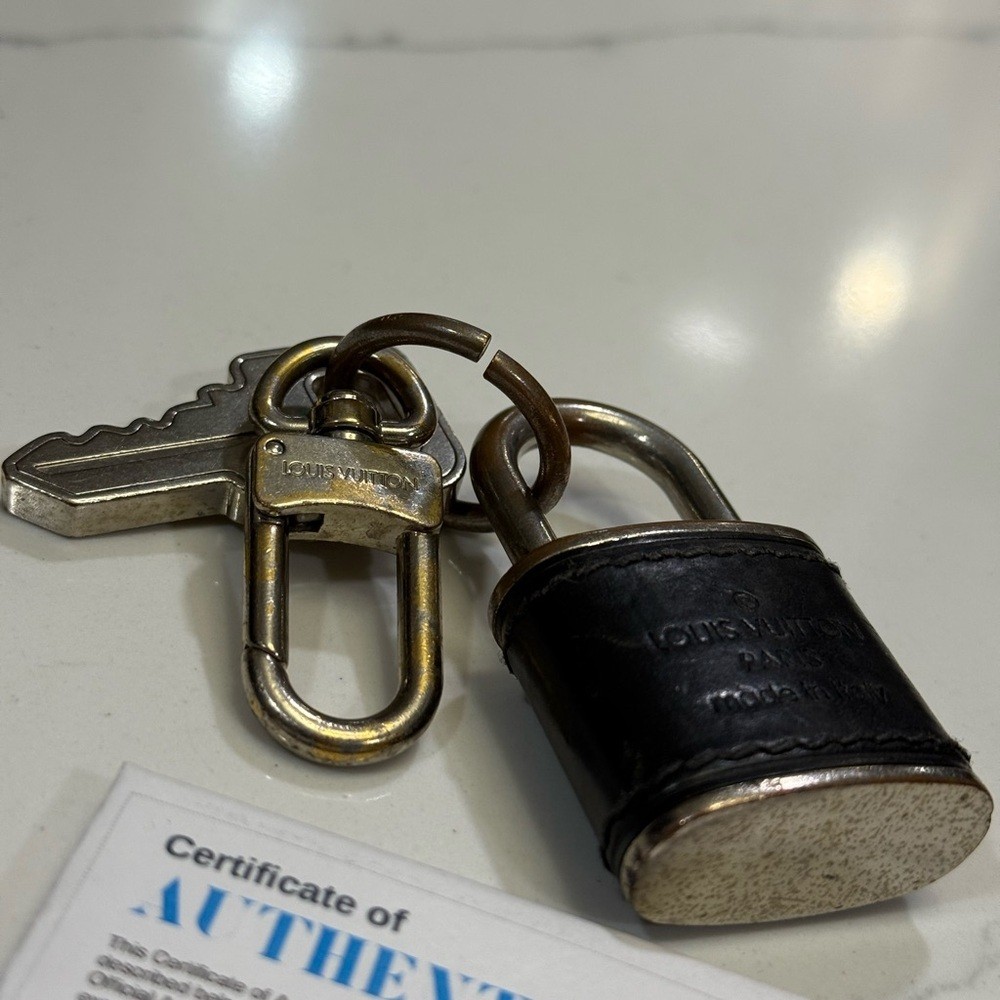 Louis Vuitton Black Leather Keychain with Lock charm