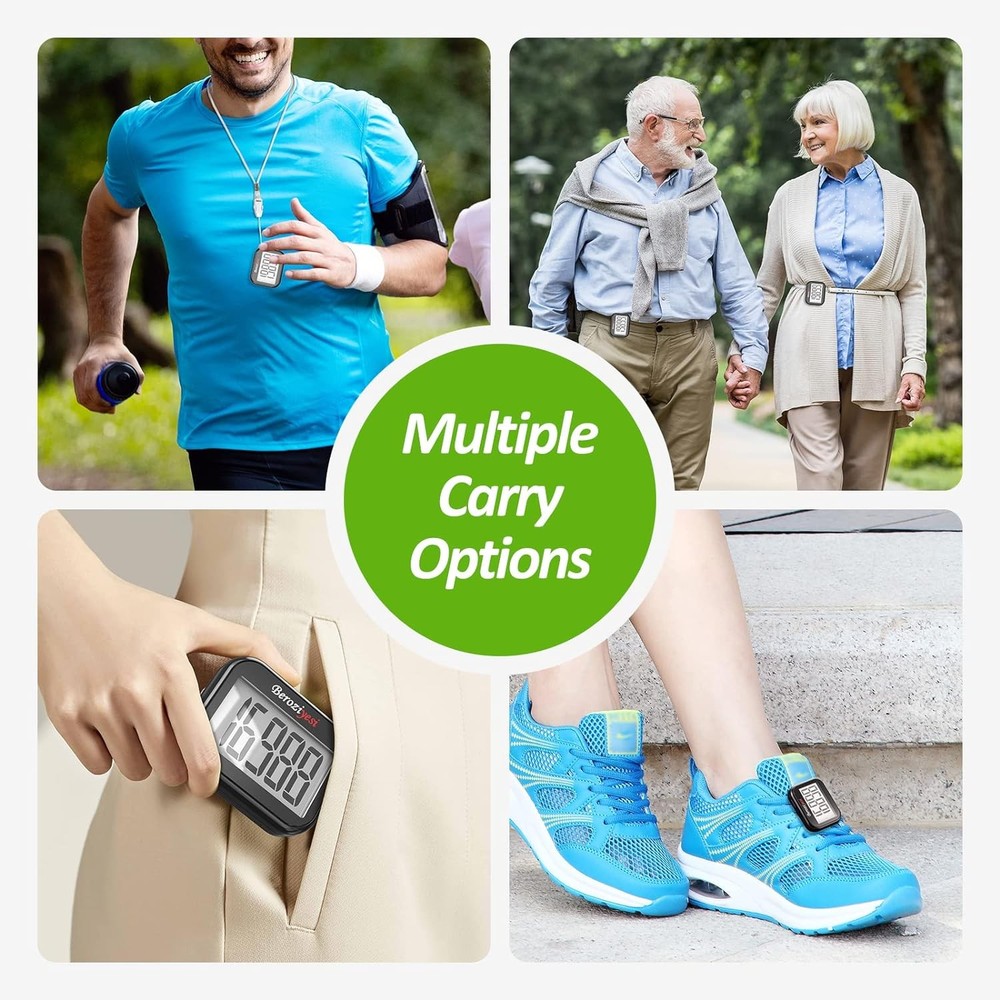 3D Pedometer for Walking, Simple Step Counter Walking with black