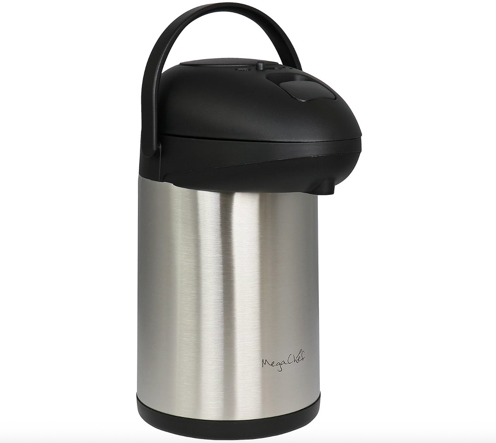 MegaChef 3 Liter Stainless Steel Vacuum Body Pump Cap Air Pot-Silver