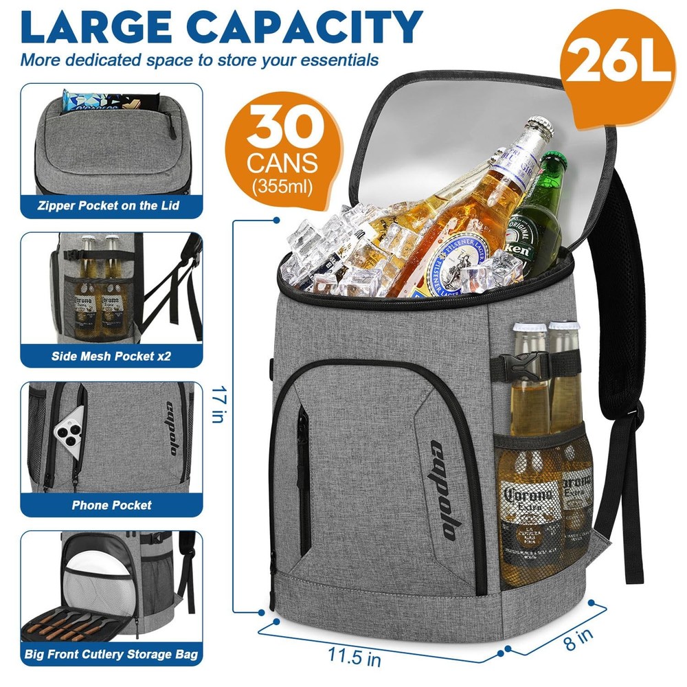 Cooler Backpack 30 Cans, Insulated Backpack Cooler Leak Proof Large Capacity ...