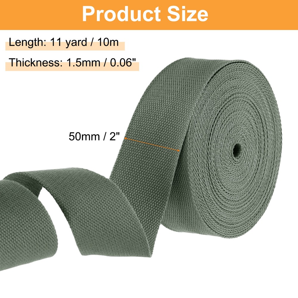Cotton Webbing 2 Inch 11 Yard Polyester Cotton Webbing Strap, Grey