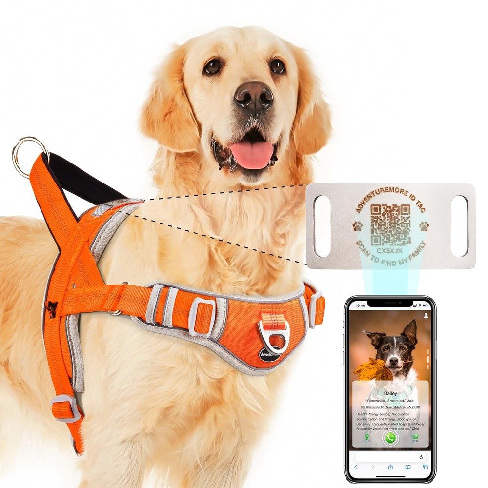 Dog Harness for Large Dogs No Pull with QR Code Dog Tag, Adjustable Reflectiv...