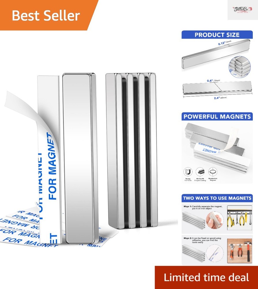 Heavy Duty Neodymium Magnet Strips with Adhesive - Pull Force 18 lbs - 5 Pack