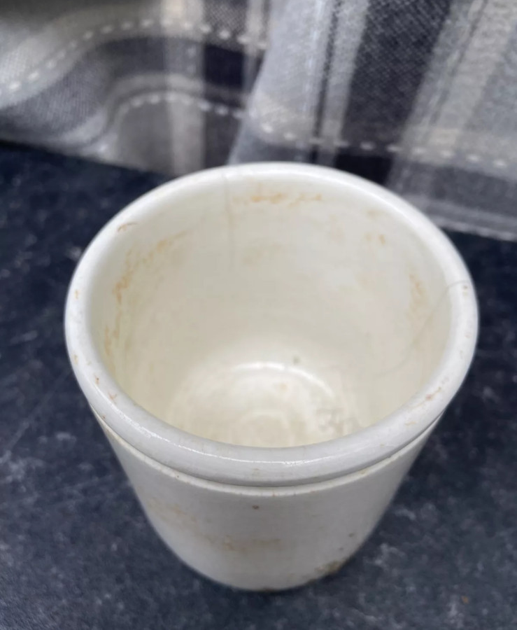 3 Old Ironstone Pots, Stained And Crazed