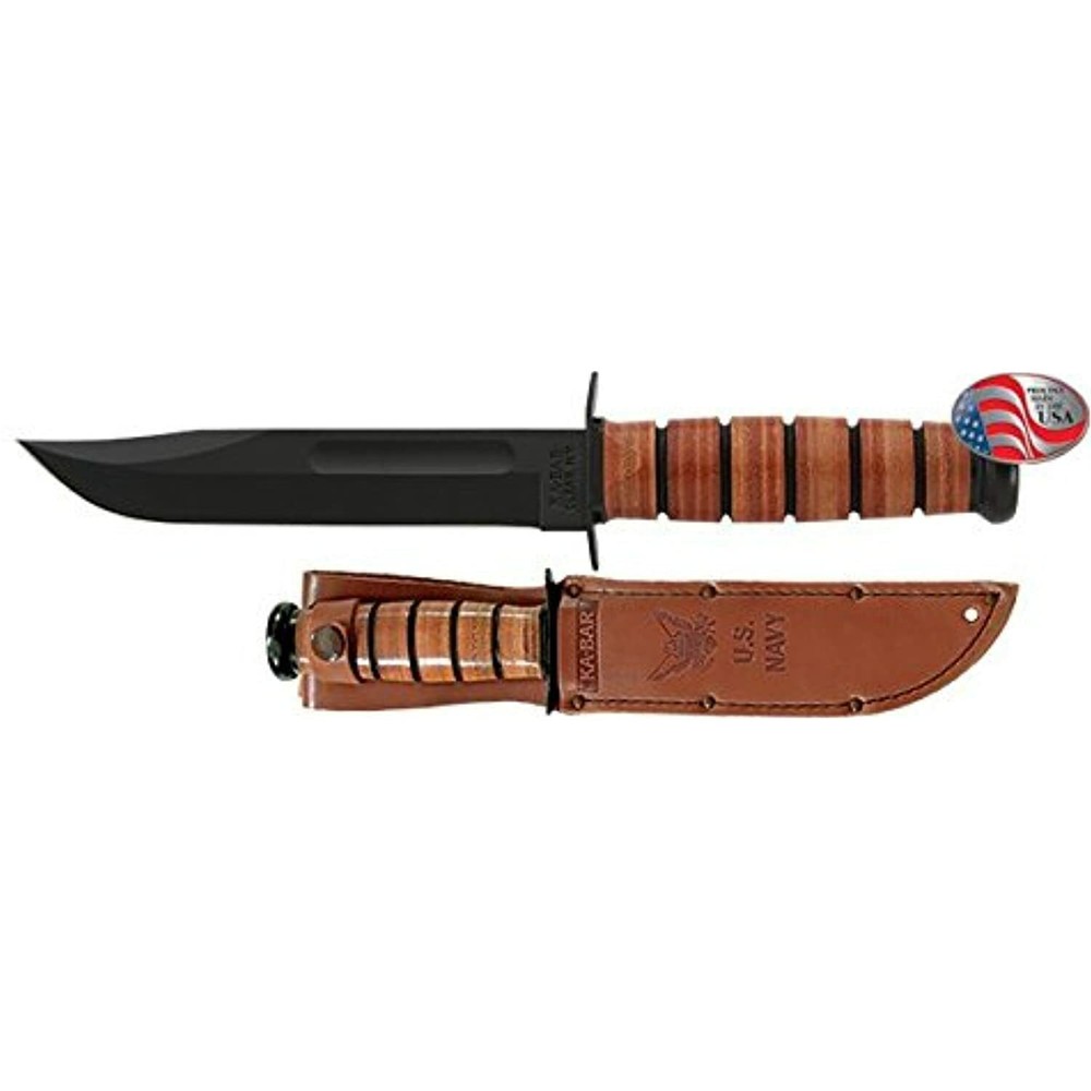 USN Fighting/Utility Knife, Leather Handle, Leather Sheath (Please see item