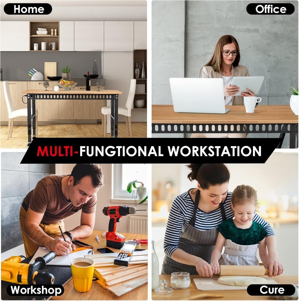 48 "Adjustable Workbench with Power Outlet, Heavy Duty 2000 LBS Load Capacity...