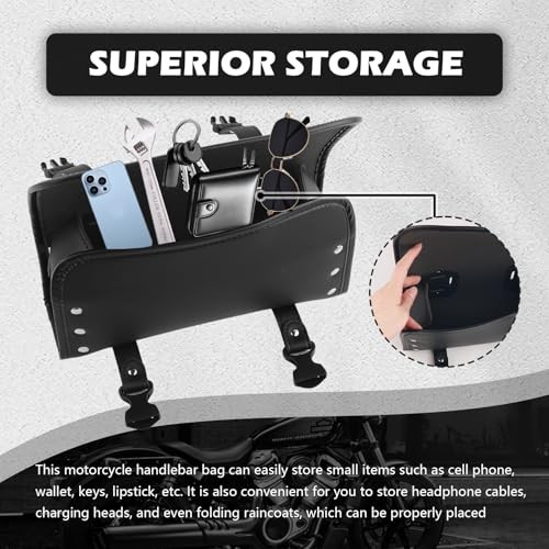 Leather Motorcycle Handlebar Bag,Large Capacity Front Fork Bag for Motorcycle