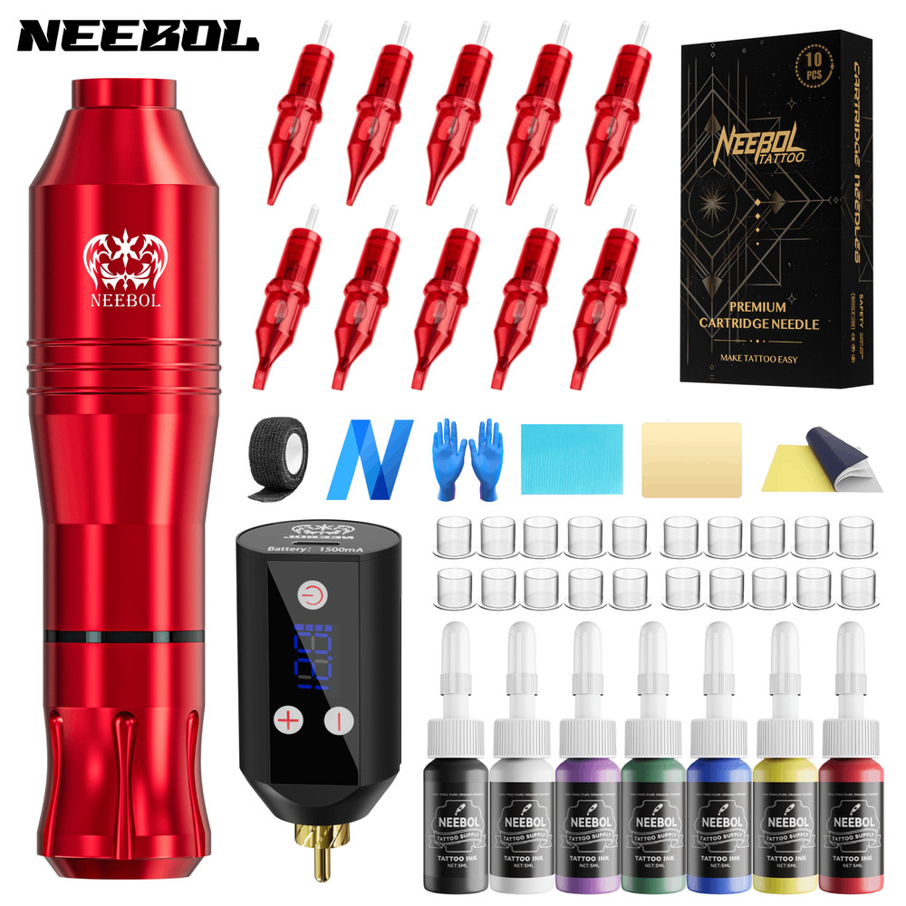 Complete Tattoo Pen Kit Wireless Tattoo Machine with Needles Tattoo Supply Gift