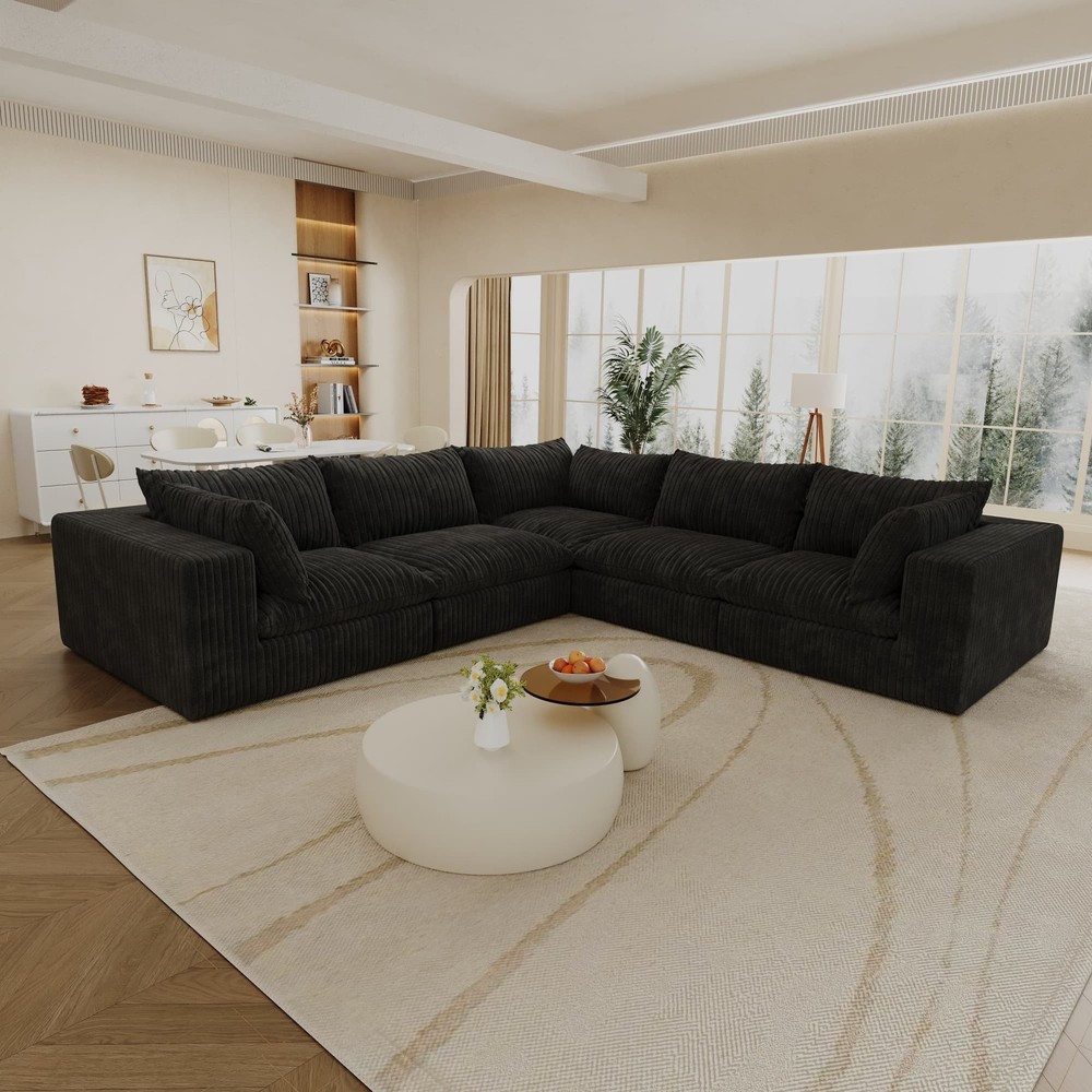 118'' V-Shaped Sectional Cloud Couch with Deep Seat Comfy 5 Seater Modular Sofas