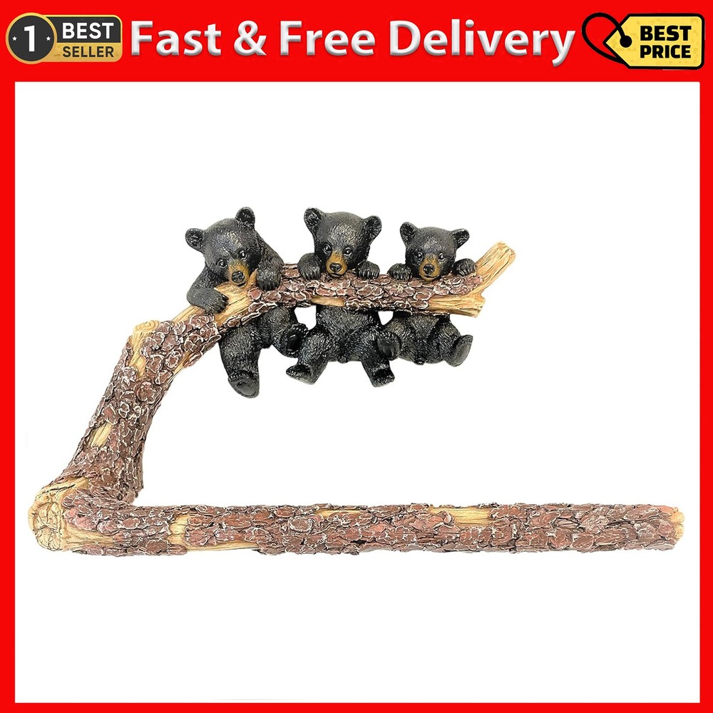 Whimsical Black Bear Towel Bar – Tree Branch Wall-Mount Bath/Kitchen Rack