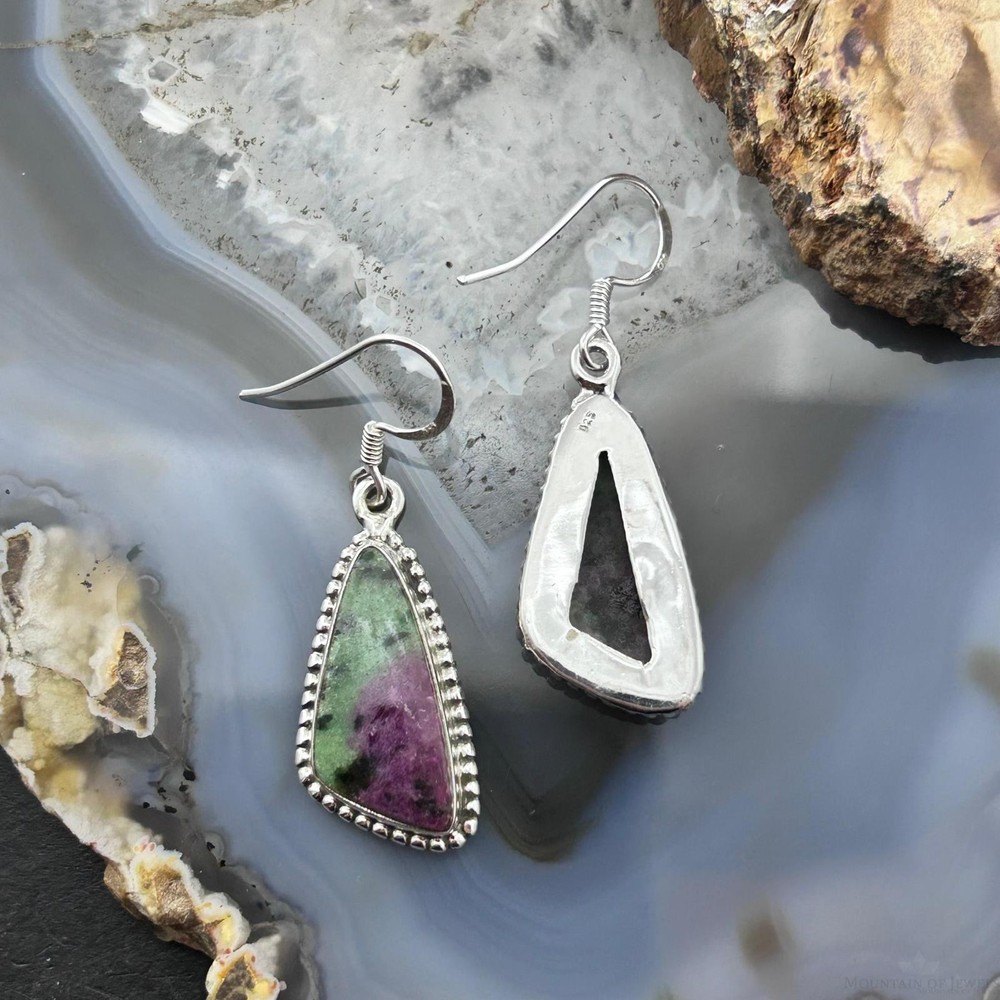 Sterling Southwestern Style Triangular Ruby Zoisite Dangle Earrings For Women