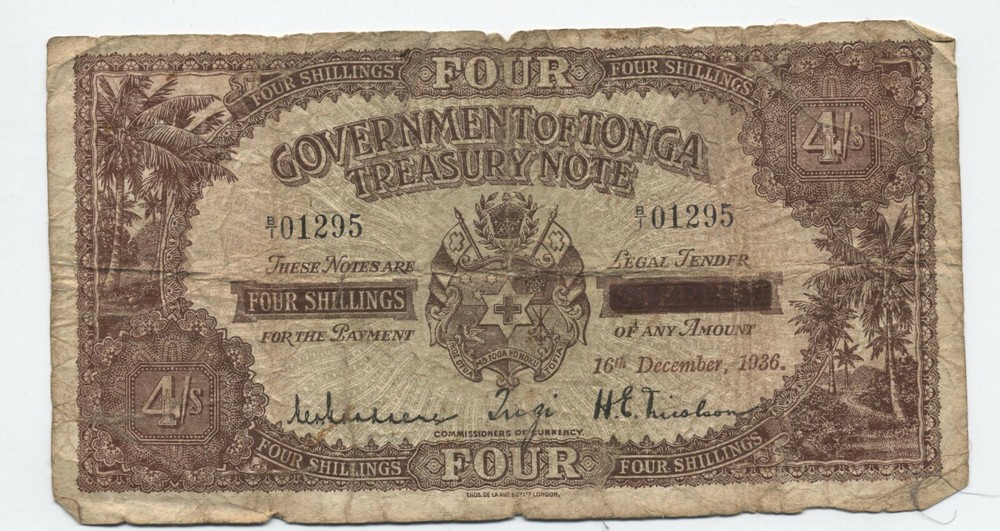1936 Tonga 4 shilling note #5 [y6402]