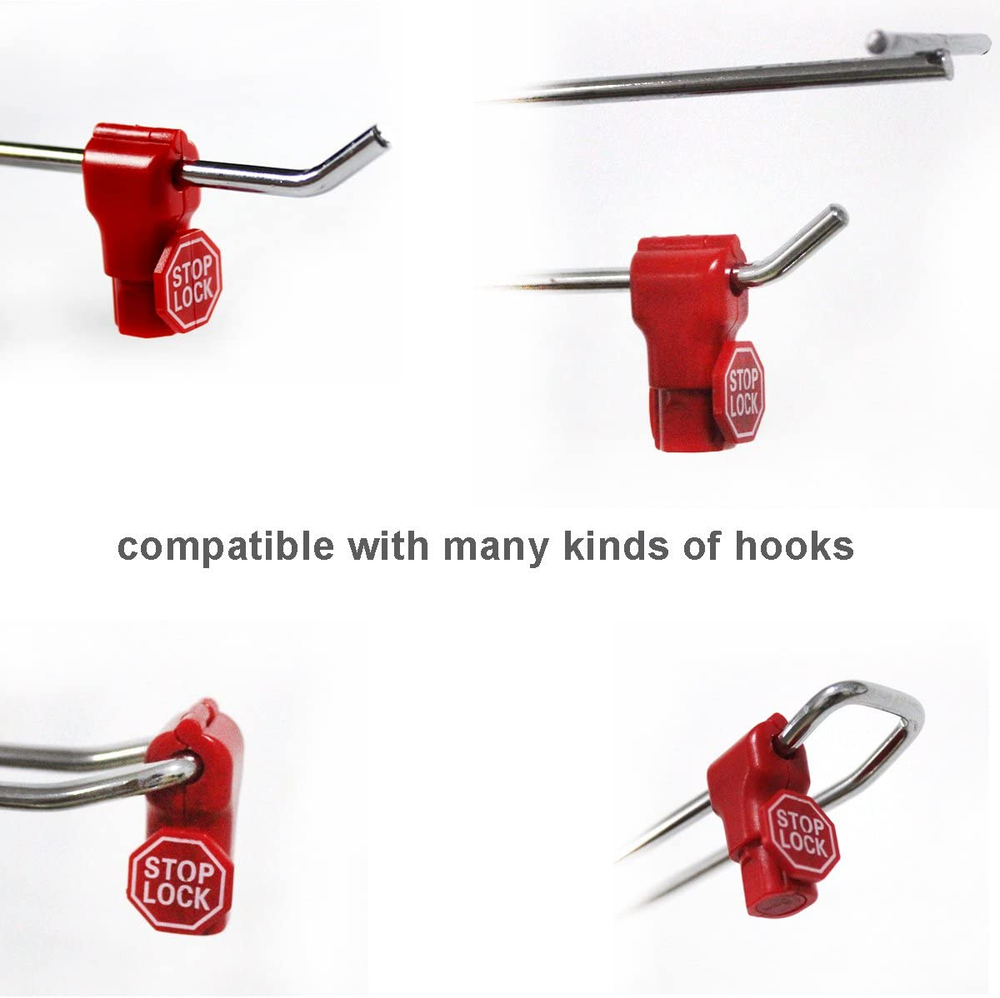 Peg Hook Locks Stop Lock 100 Piece Plastic Red Retail Peg Hook Security Locks