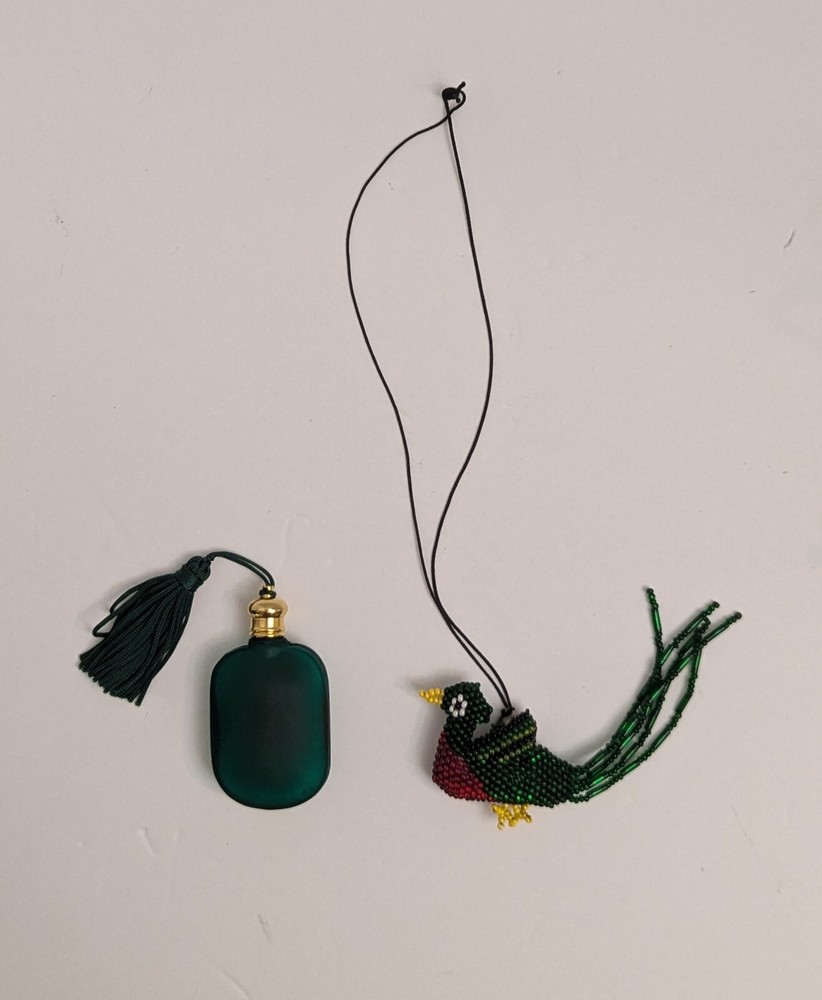 Emerald Green Decorative Bottle And Beaded Hanging Bird