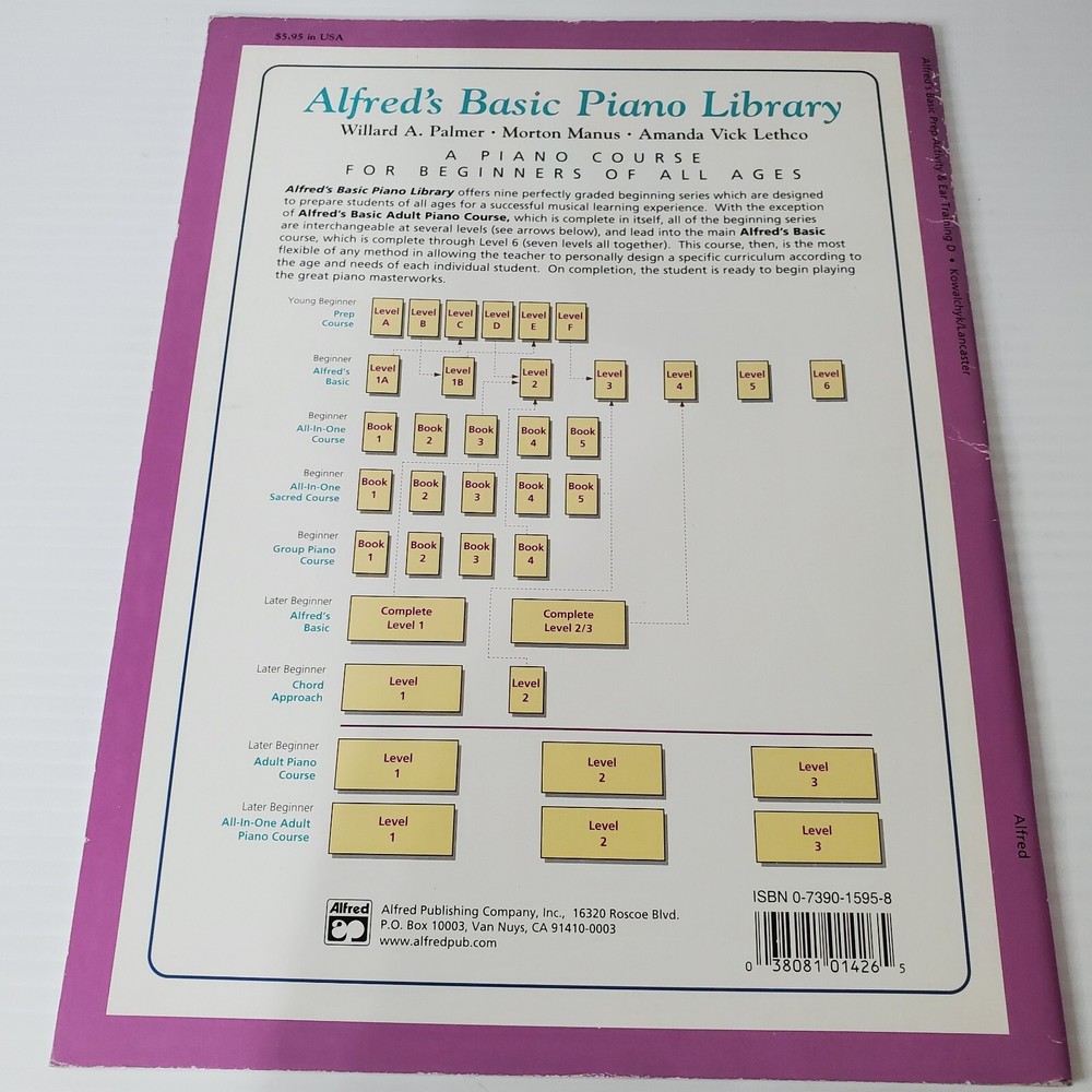 Alfred's Basic Piano Library Prep Course Activity & Ear Training Book Level D