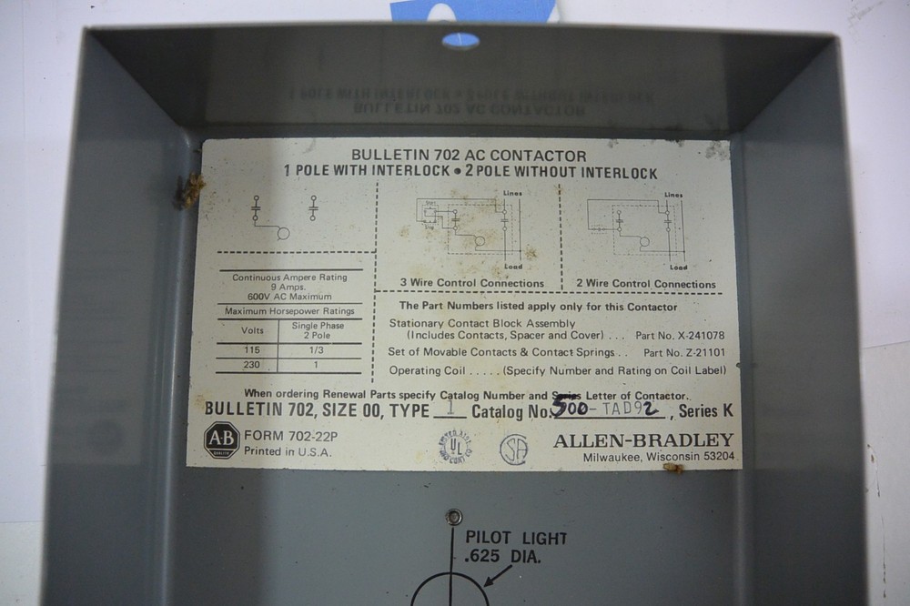 ALLEN BRADLEY 702-TAD91 AC CONTACTOR