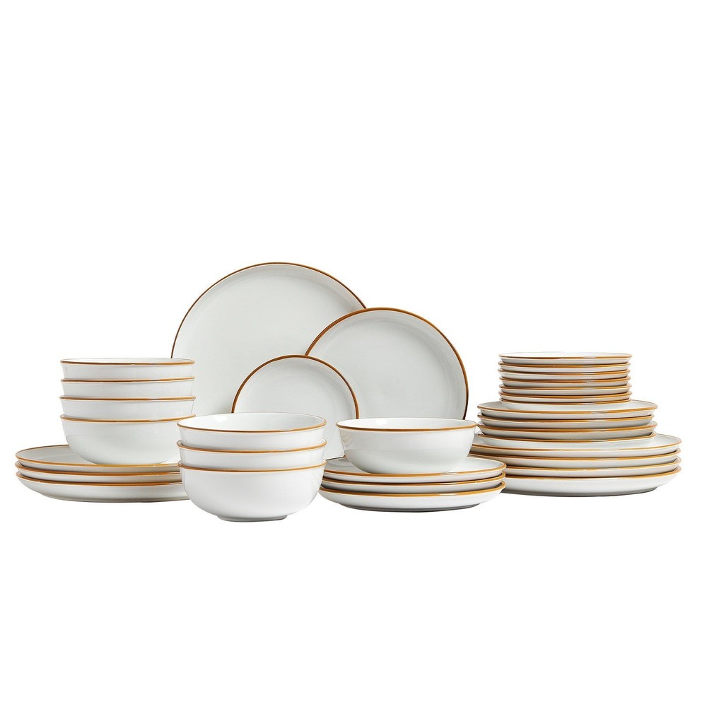 32-Pc Ceramic Place Setting Set for 8, White, 6.4–10.6in