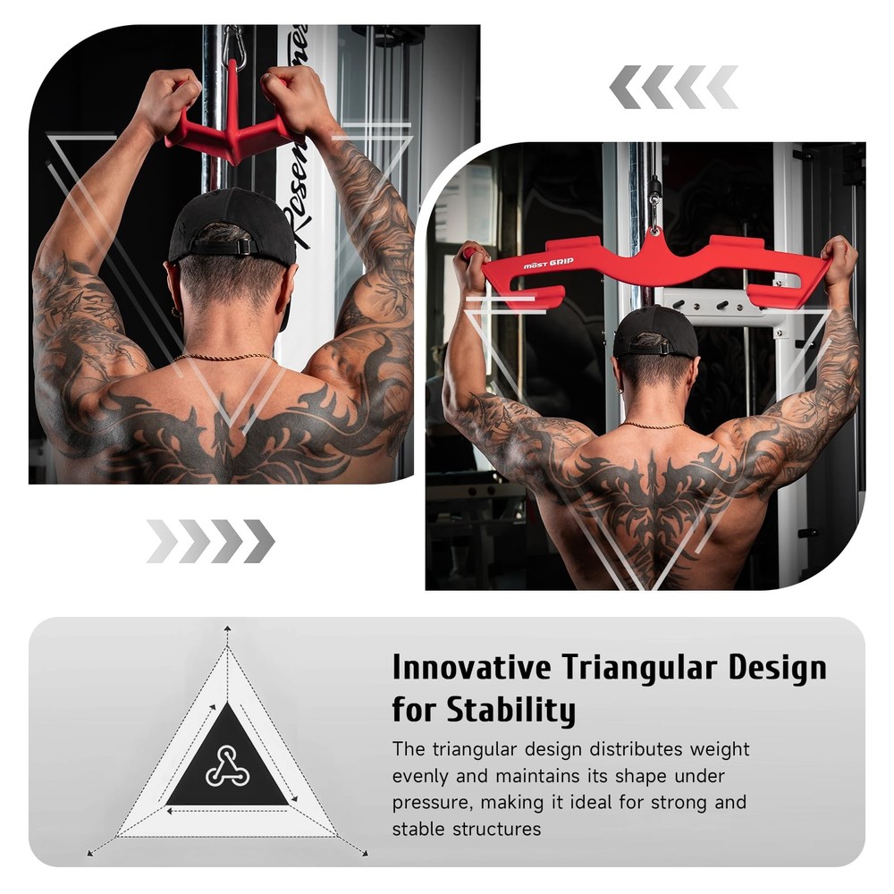 MOST GRIP LAT Pull Down Bars Set, Triangular Stability Pulldown Ruby Red