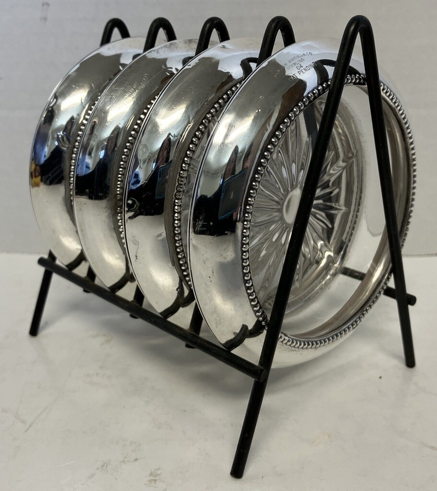 Sterling Silver Coaster Ashtray Set 4 w Holder Frank Whiting