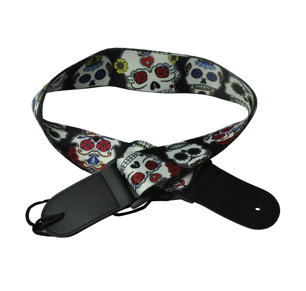 2'' Wide Printed Guitar Strap Polyester Woven With Leather Head