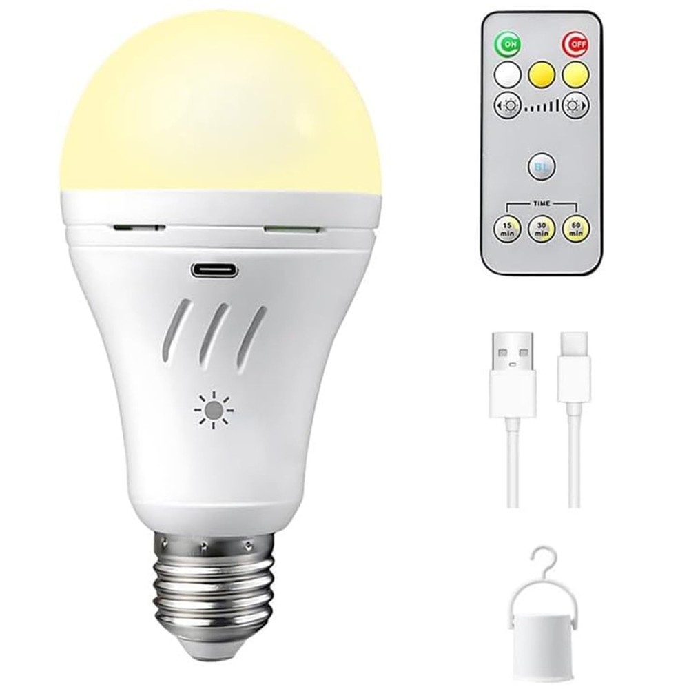 A19 Rechargeable Light Bulbs with Remote,USB & E26 Socket Dual Charging,3 Col...