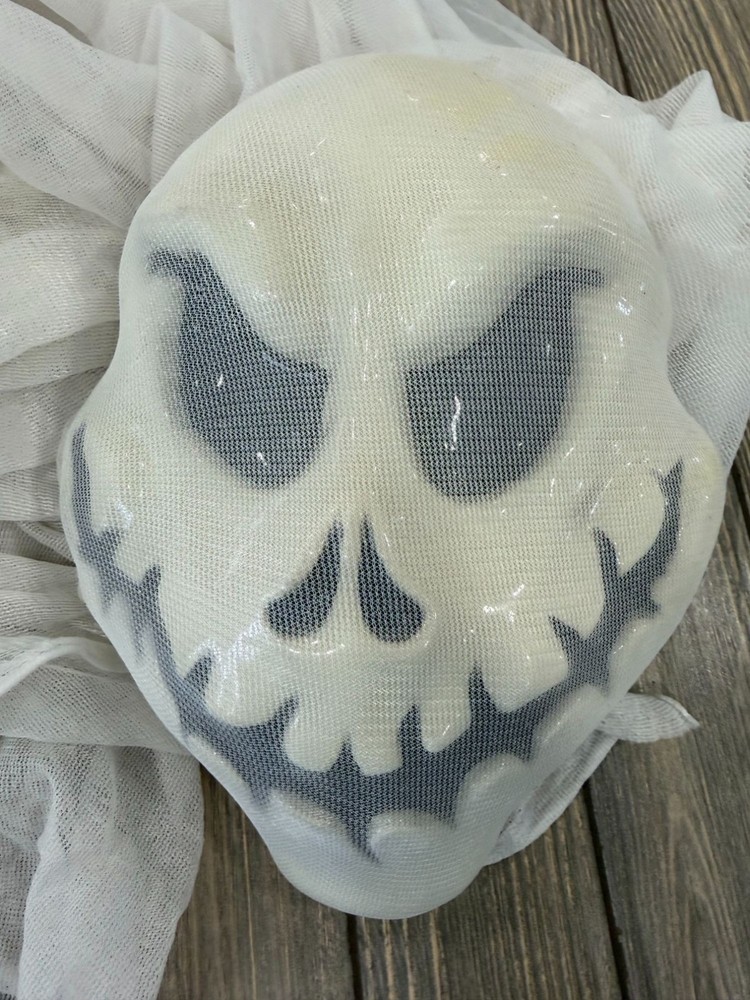 Halloween Ghost Mask With Spooky Skull Face & White Fabric Drape