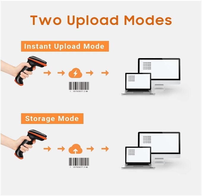 Tera Barcode Scanner Wireless and Wired Cordless Handheld 2D Orange