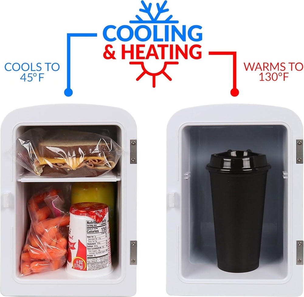 Chic 6-Can Retro Mini Fridge & Heater - Versatile Cooling & Warming Solution