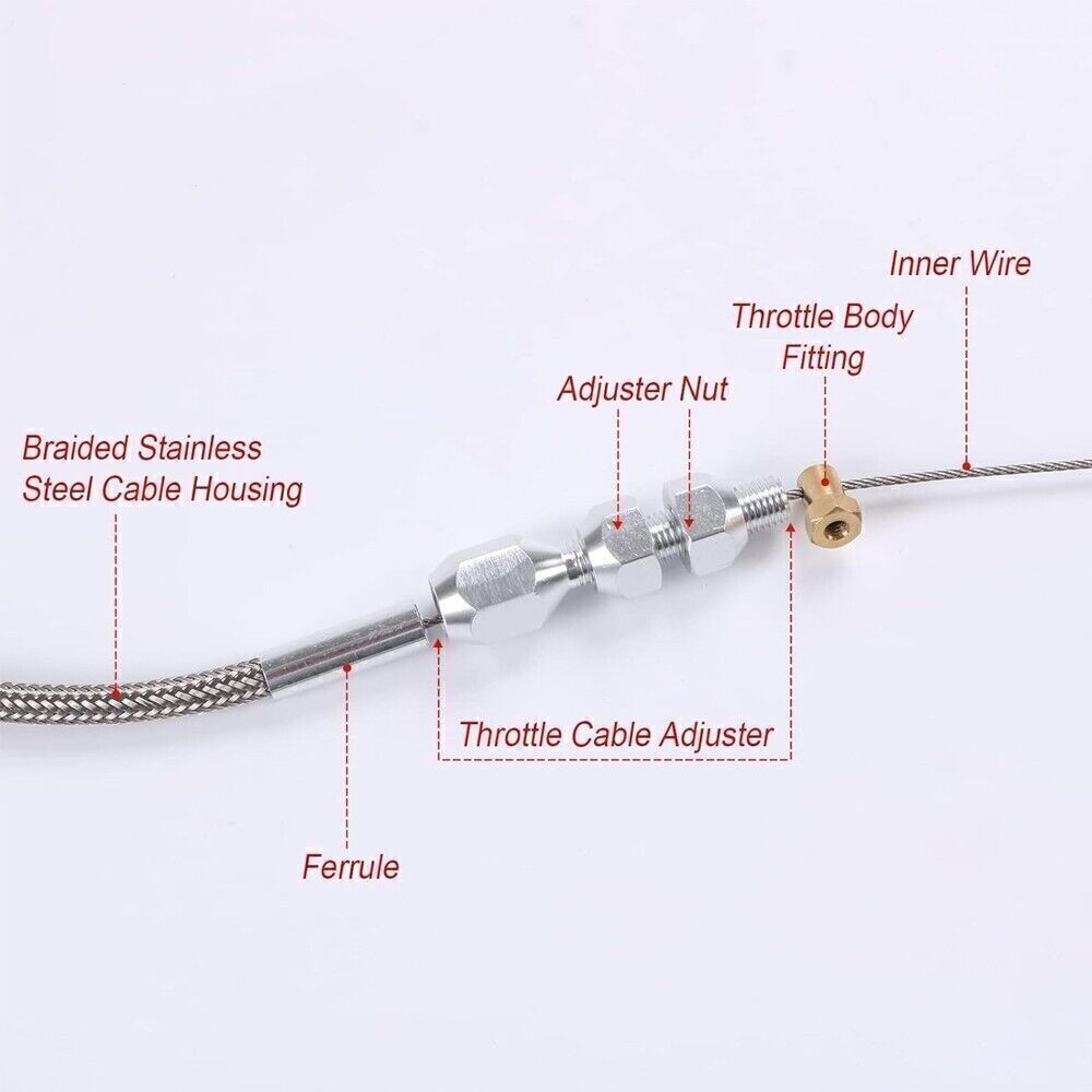 36" Length Adjustable Car Throttle Cable Accelerator Cable Replacement Silver E