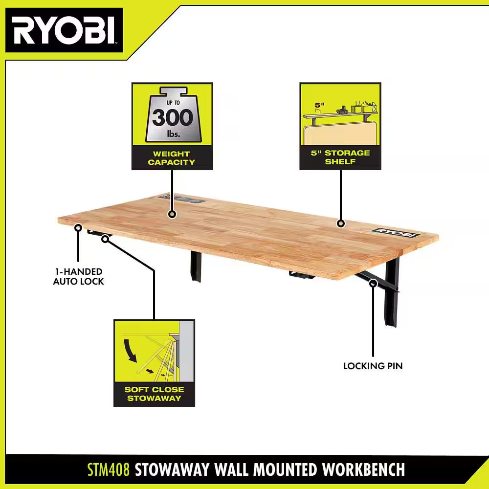 Stowaway Wall Mounted Folding Workbench Table