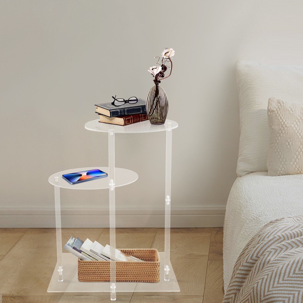 Side Table Home Bedside Table with Open Storage Shelf Indoor Clear Side Table US