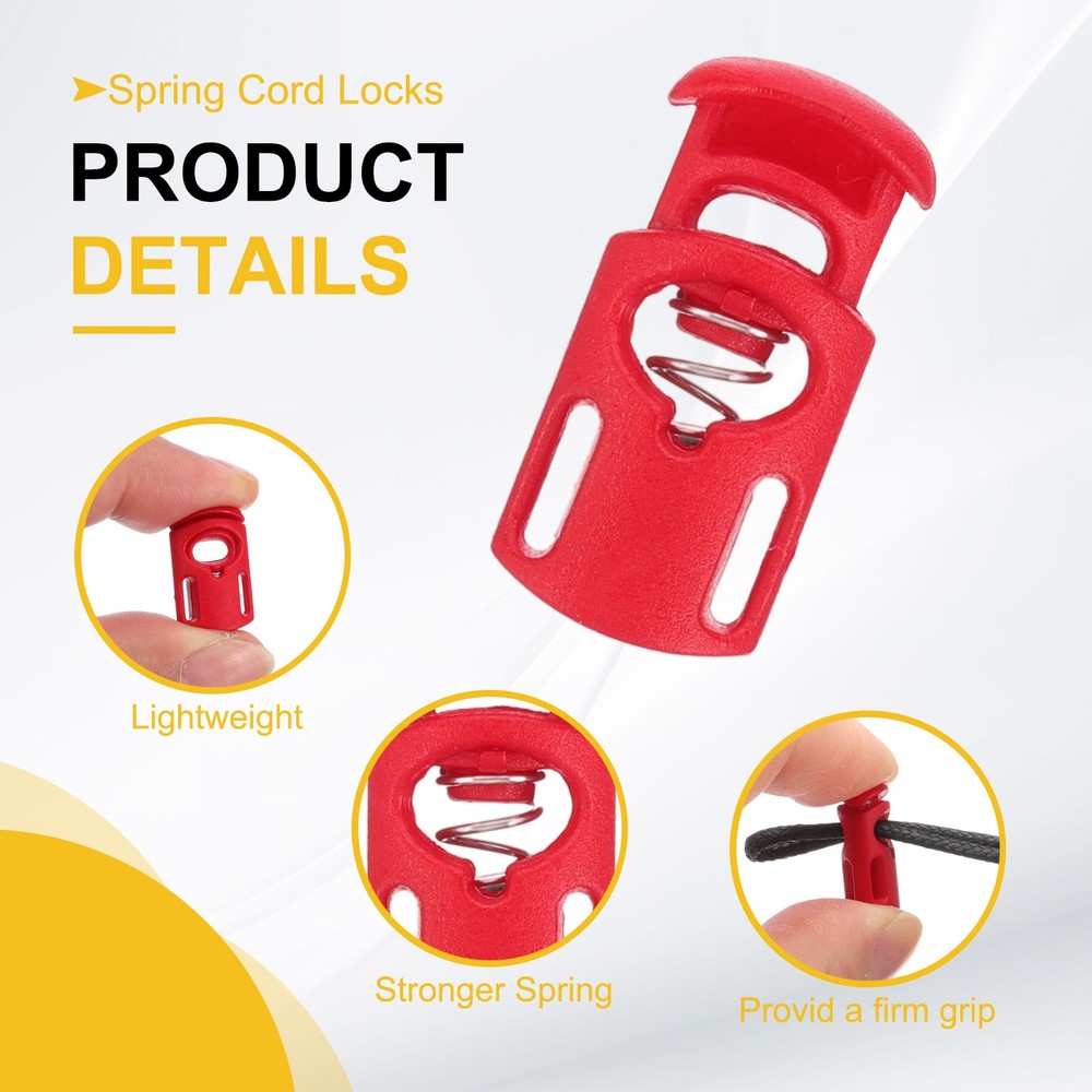 10pcs Spring Cord Locks Plastic Toggle Stopper Cord Stops Fastener, Red
