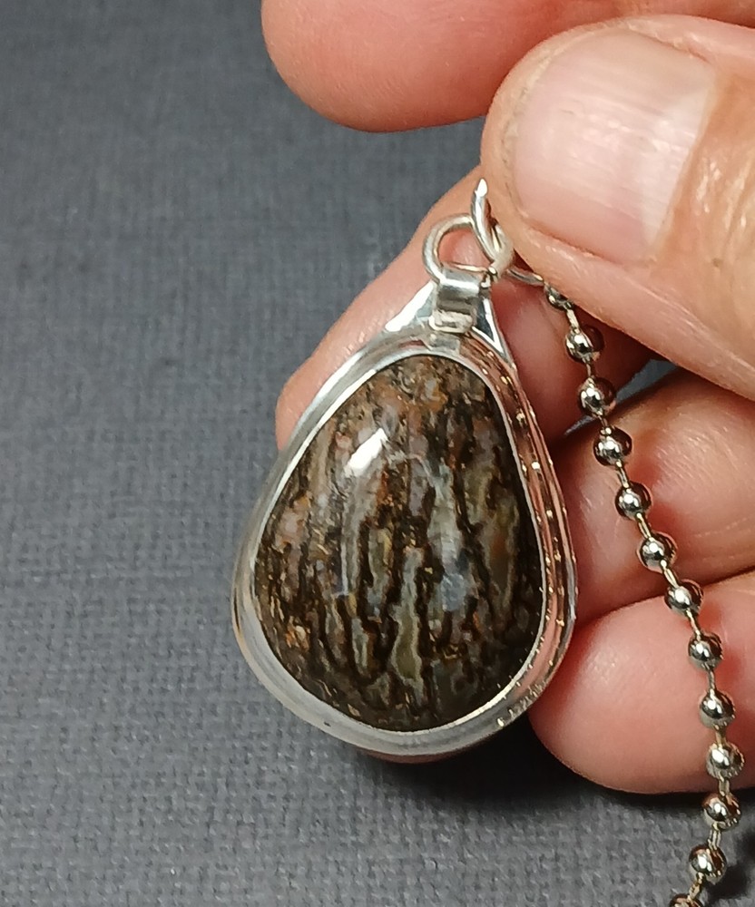 Dinosaur Bone Cabochon Set in Sterling Silver