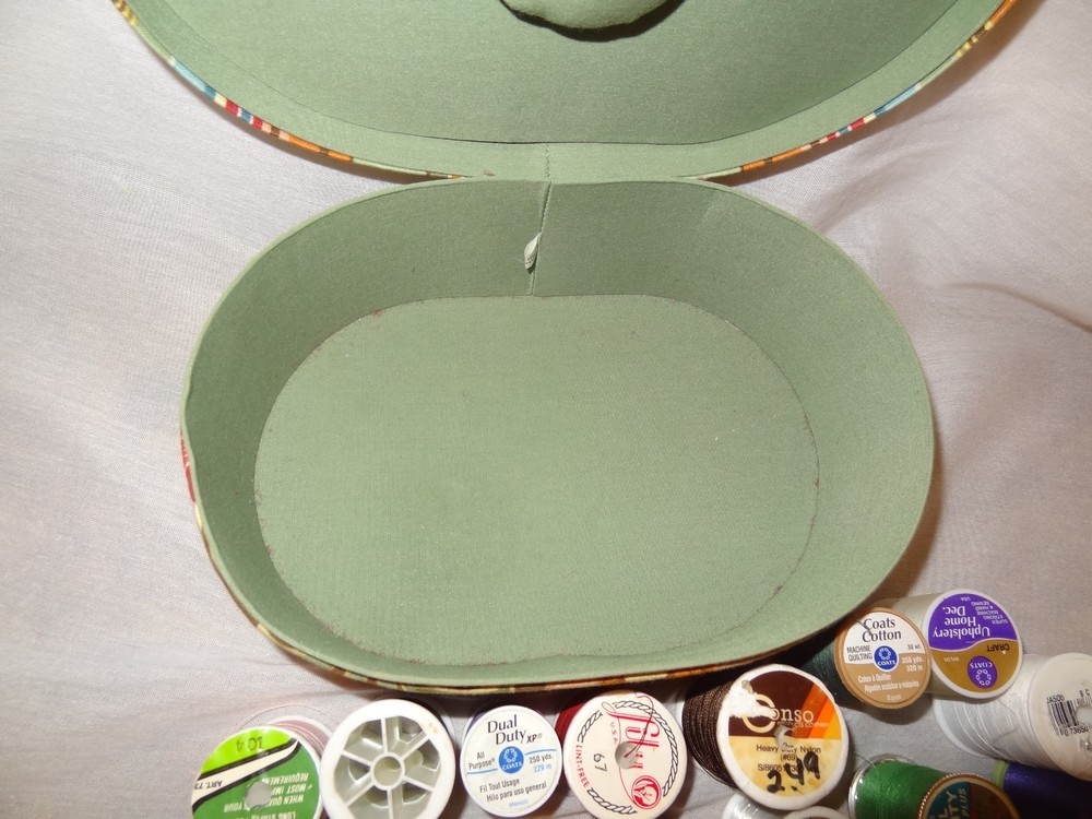 Sewing Box Mixed Lot 17 Thread Spools Different Colors Needles Bobbin