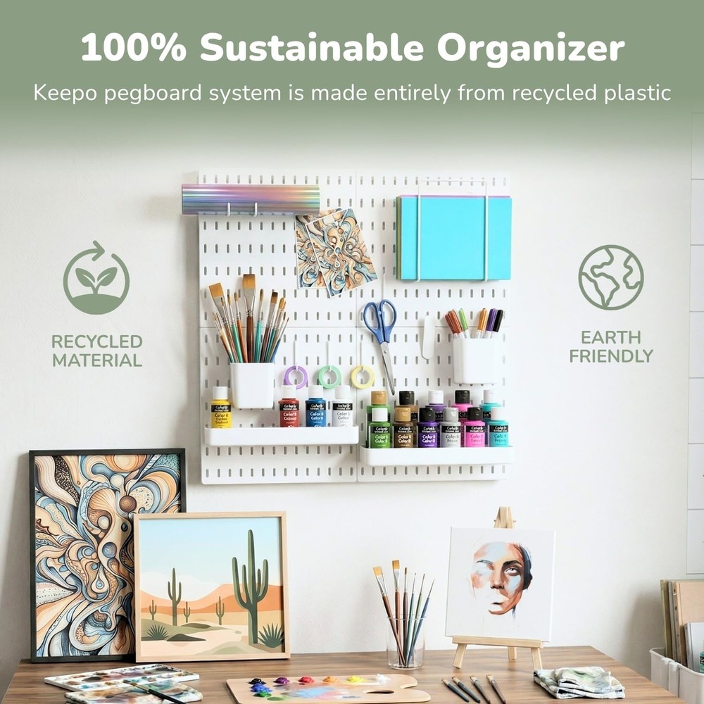 Keepo Peg Board Wall Organizer – Plastic Pegboard Panels, Modular Peg Boar