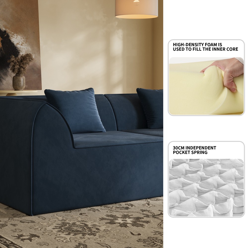 Compressed Memory Foam Sofa w/ Rectangular Pillow 2-Seater Daybed Blue