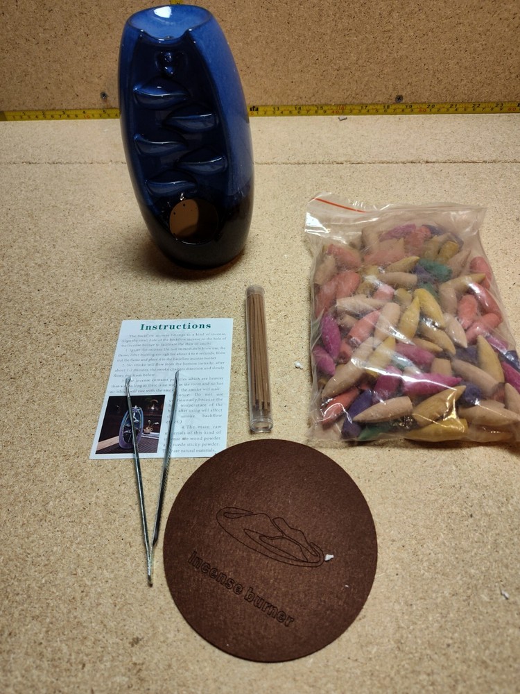 Ceramic Waterfall Backflow Incense Holder, Incense Cones & Sticks, Blue