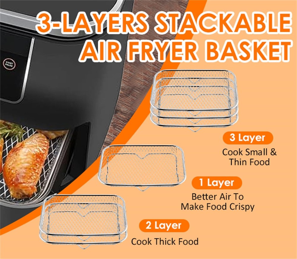 3 Layer Rectangle Fryer Rack Roasting Rack Fryer Cooling Tray Stackable Dehyd...