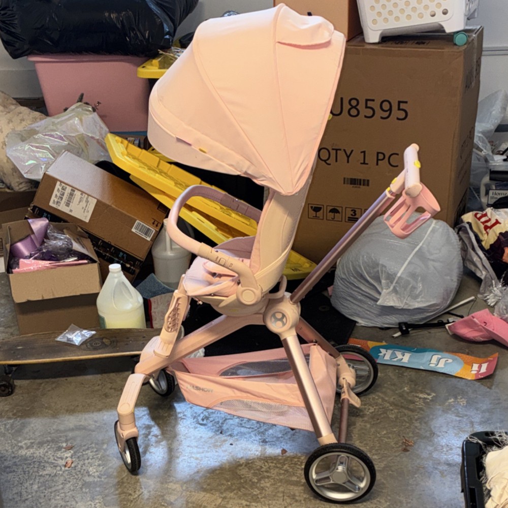 HaShow Q2 Pink Stroller Adjustable Handle Backrest Harness Storage Basket